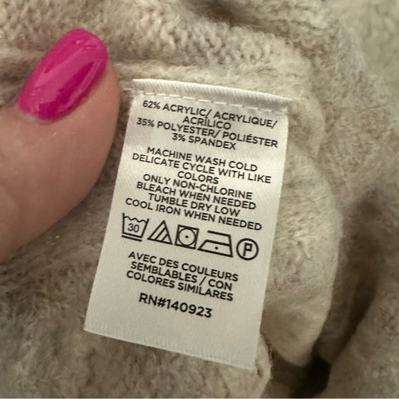 LOFT Heathered Wide Sleeve Cable Sweater in Silver Sand Heather Size XL NWT - Picture 6 of 7